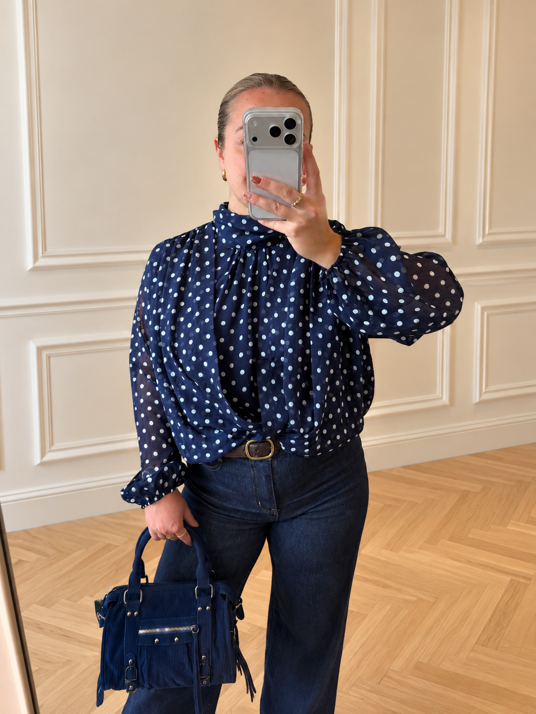 blouse à pois LOU bleu marine