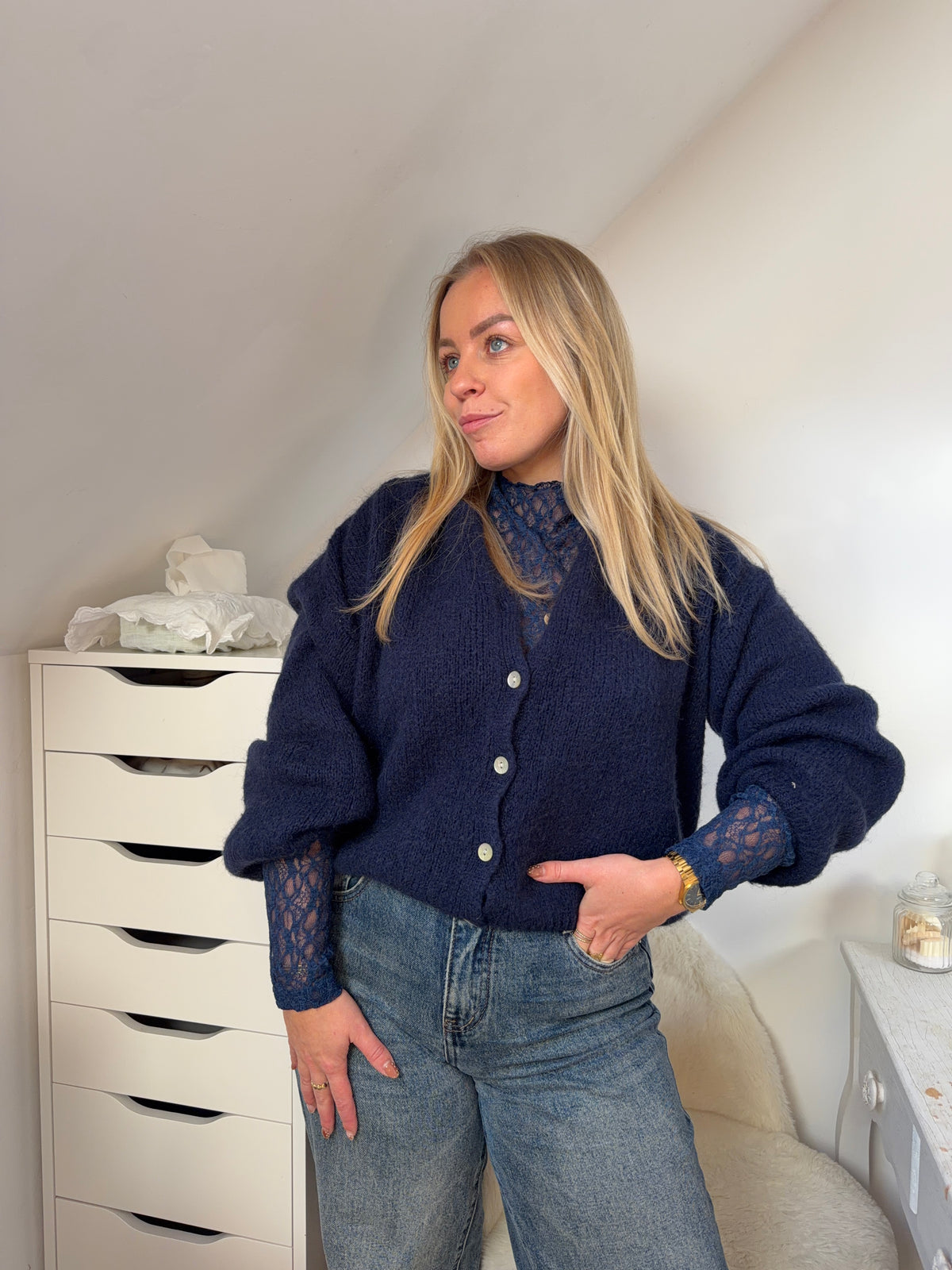 Top dentelle Bleu marine
